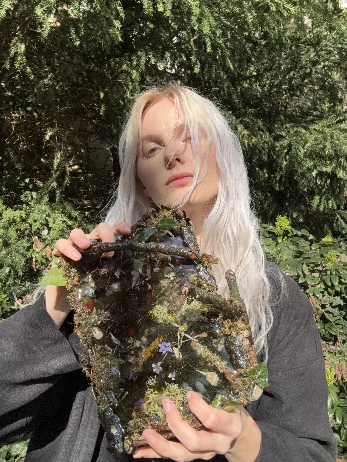Lina with mossy forest art piece